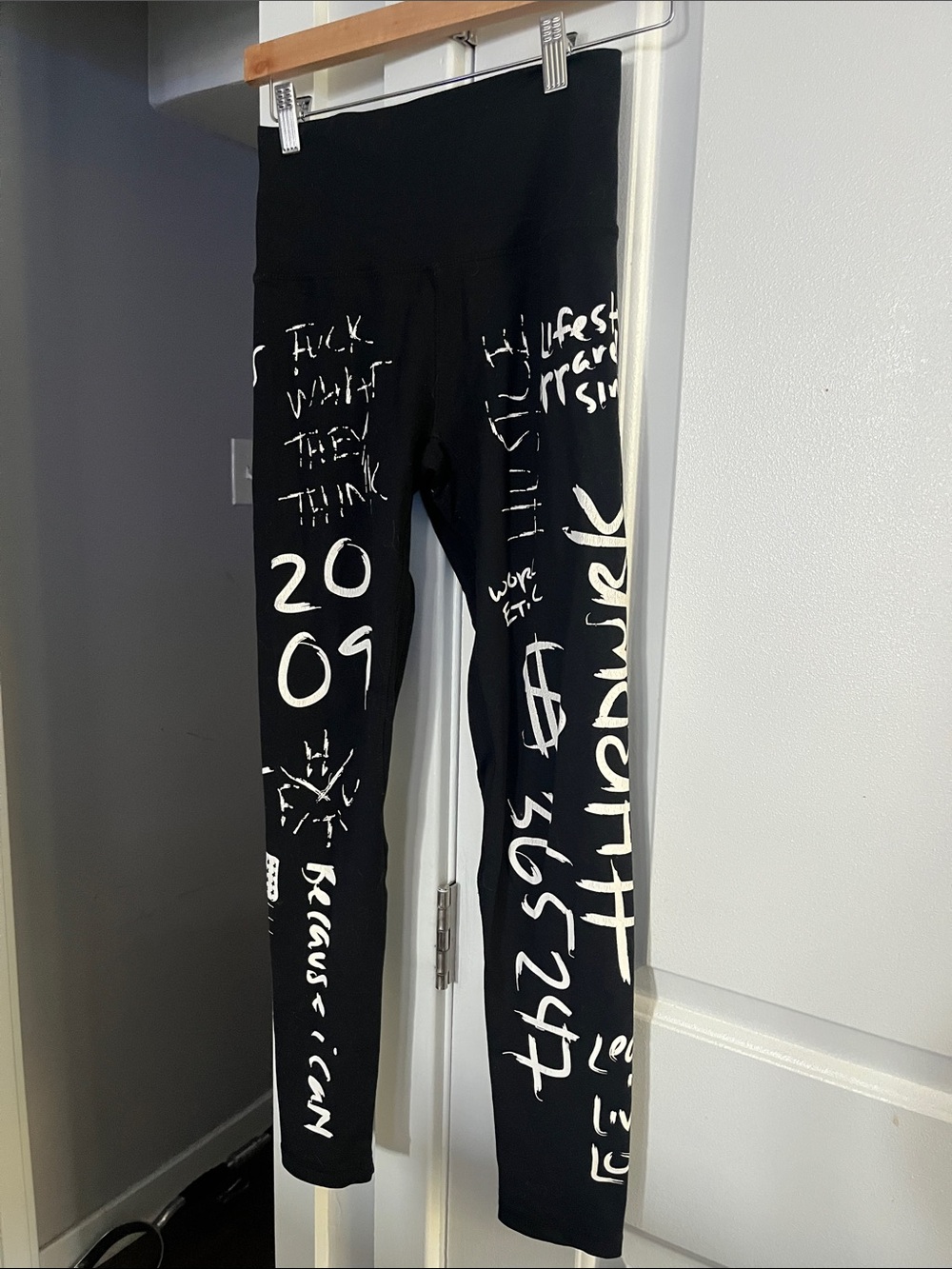 Black Graphic Print women’s Leggings with White Graffiti Design